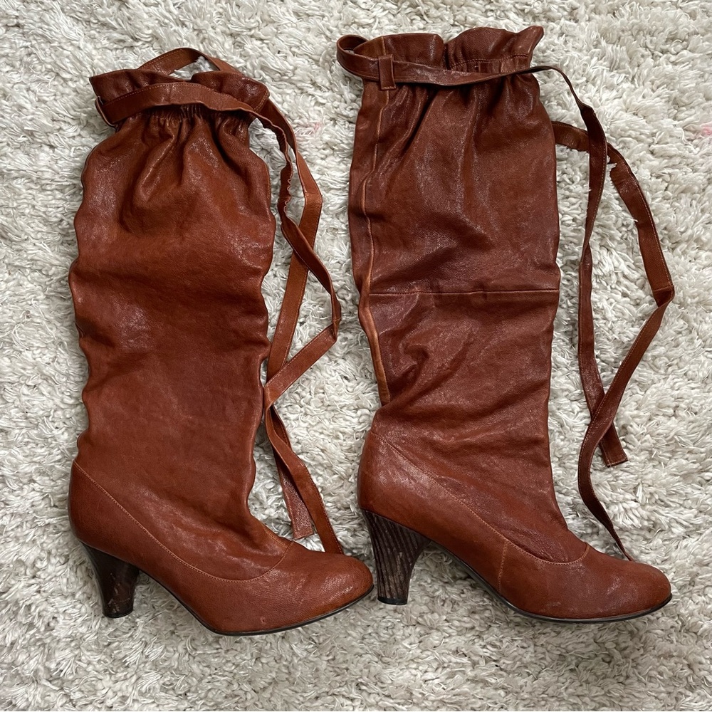 Anthropologie Jeffrey Campbell Boots Ibiza Cognac Leather Slip On Boho